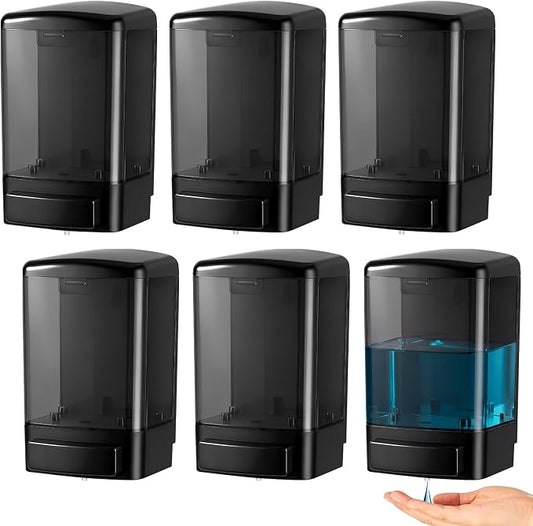 Hushee 6 Pcs Plastic Wall Mounted Soap Dispenser Commercial Manual Soap Containers Wall Dispenser for Kitchen Shower Hotel Liquid Shampoo Gel Chamber (33.8 oz 1000 ml,All Black)