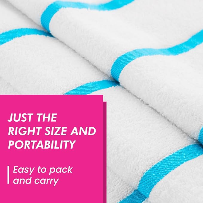 CASA COPENHAGEN Cabana Pool 2Pcs 100% Egyptian Cotton XL Designer Bathsheet Beach Towels Gift Set- White Turquoise, 500GSM, 35"x70" Bath Sheet Beach Towels (Box Pack, Set for Women & Men)