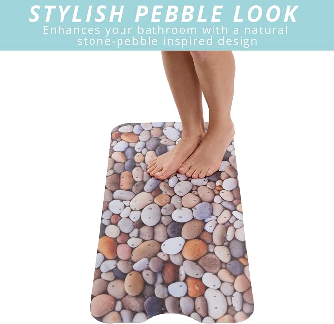 ENKOSI Non-Slip Bath & Shower Mat 40x16 Extra Long, Suction & Drain Holes | Pebble Stone spa look; Durable PVC; 40x16 in, Pebble Stone