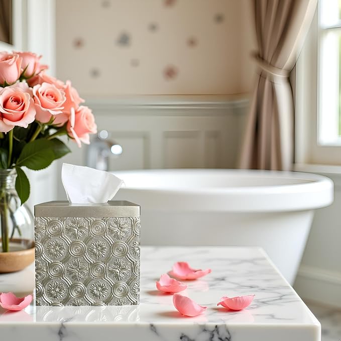 Hymmah Modern Square Tissue Box Cover Holder,Bathroom Accessories Decor Unique Design Tissue Box Cover for Bathroom Vanity Counter Tops Also Great for Bedrooms and Living Rooms (Gold)