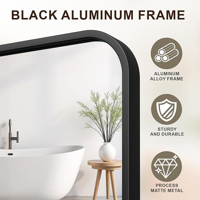 FICTOR Bathroom Mirror for Over Sink, 30"x60" Vanity Mirror for Wall, Black | Shatterproof Tempered Glass, Anti-Rust Frame, Vertical/Horizontal Mounting, Wall Mirror for Bedroom, Living Room, Entryway