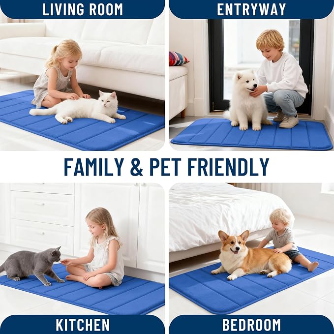 OLANLY Memory Foam Long Bathroom Rugs Runner 70x24, Super Soft Absorbent | Deep Navy Blue, Quick Dry Bath Mat, Machine Washable Shower Floor Rugs, Bathmat Carpet for Bathroom Floor, Tub and Shower