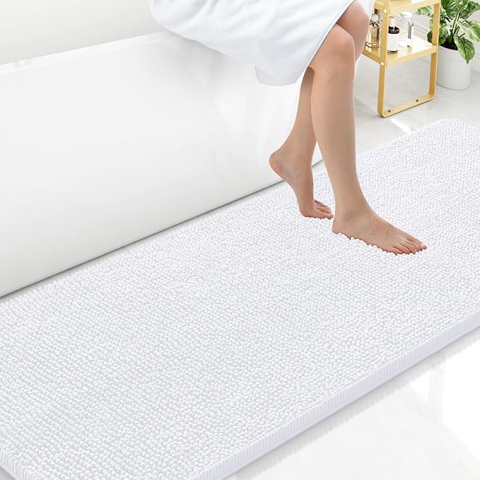Arotive Bathroom Rugs 70x24, Soft Absorbent Shaggy Chenille Bath Rugs | White, Machine Washable Rubber Backing Bath Mats for Bathroom Floor Tub and Shower Home Decor Accessories