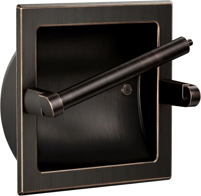 Recessed Oil Rubbed Bronze Toilet Paper Holder, Wall Mounted Heavy Duty Pivoting Toilet Paper Roll Holder with Rear Mounting Bracket in Wall, Easy lnstallation, Stainless Steel ORB