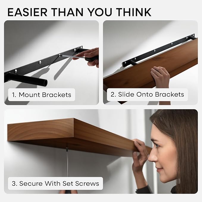 Walnut Floating Bathroom Shelves, High End Solid Real Wood 16 inch Small Floating Shelf for Wall Mounted, Dark Brown 16inch Floating Shelves, Heavy Duty Bracket, 16 X 6.5 X 1.75 in, Set of 2