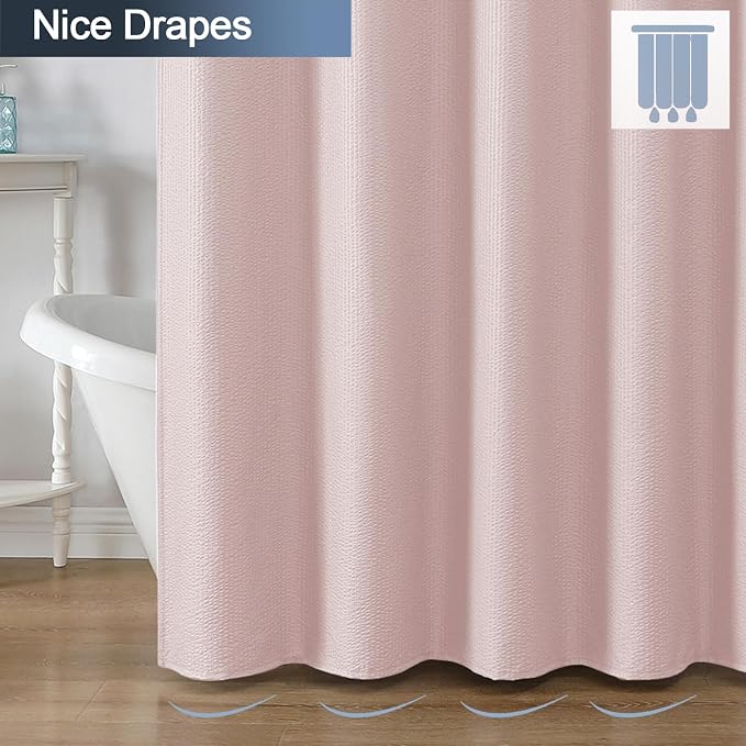 Pink Stall Shower Curtain for Bathroom, 3D Embossed Textured Fabric Small Shower Curtain for Narrow Stall Size, Machine Washable Water Resistance, Hotel Style, 36" W x 72" L, Pink