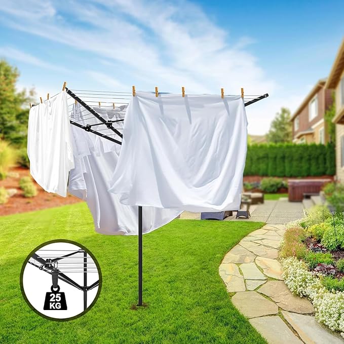 Heavy Duty Outdoor Umbrella Drying Rack, 12 Lines with 165 Feet Drying Space, Steel Frame & Adjustable Height, 4-arm Umbrella Clothesline for Laundry, Collapsible Clothes Drying Rack for Backyard