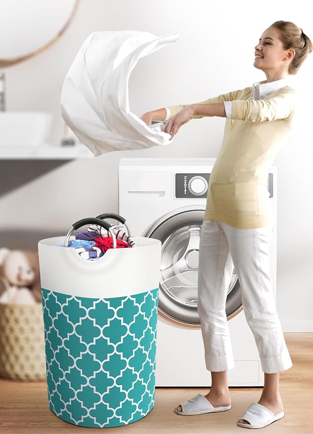 Large Laundry Basket, 75L Tall Collapsible Hamper with Handles, Green | Freestanding Laundry Hamper, Waterproof Dirty Clothes Storage Bag for College, Bathroom, Foldable Washing Bin for Travel