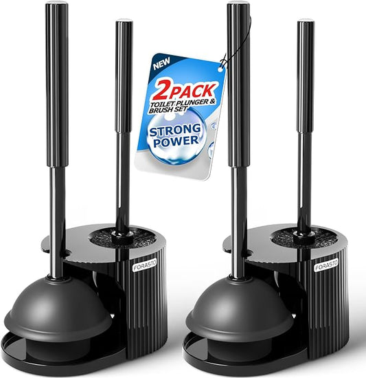 FORASTO 2Pack 2 in 1 Toilet Brush and Plunger Set, Extended Handle Plunger,Toilet Bowl Brush Plunger Set,Bathroom Cleaning Tools,Toilet Brush Plunger Combo,Cleaning Supplies，Black | 21" Extended, Apartment Must Haves, Accessories Decor, Essentials, New...