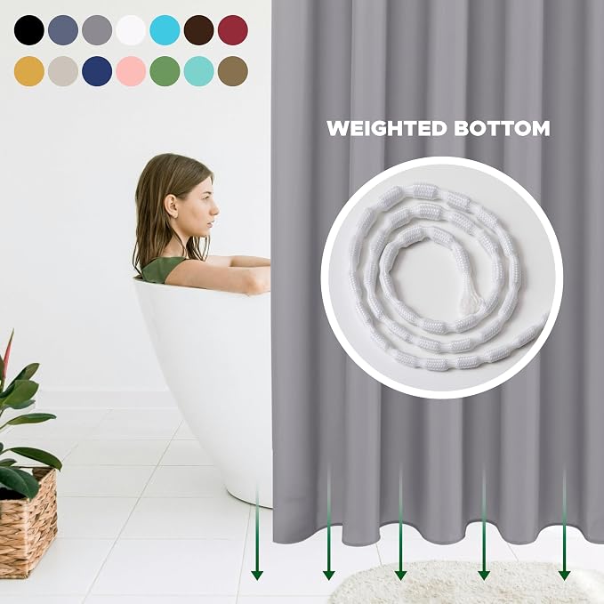 Biscaynebay Fabric Narrow Stall Shower Liners 36" Width by 72" Length, Silver Grey Water Resistant Bathroom Curtains, Rust Resistant Grommets (6 Holes) Weighted Bottom Machine Washable
