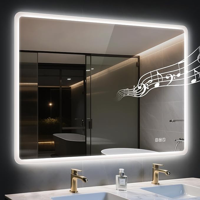 STARLEAD 48"x36" LED Bathroom Mirror with Bluetooth Speaker, 3 Color Temperature, Stepless Dimming, Anti-Fog, Touch Control, Wall-Mounted Vanity Mirror, Vertical or Horizontal