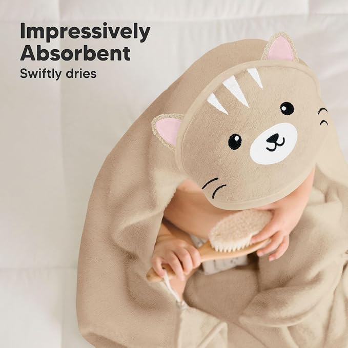 KeaBabies Hooded Baby Towel for Newborn, Baby Bath Towels (Cat, 35x35) | Viscose Derived from Bamboo, Large Baby Towels with Hood, Boys, Girls, Toddler, Soft Absorbent Baby Bath Essentials