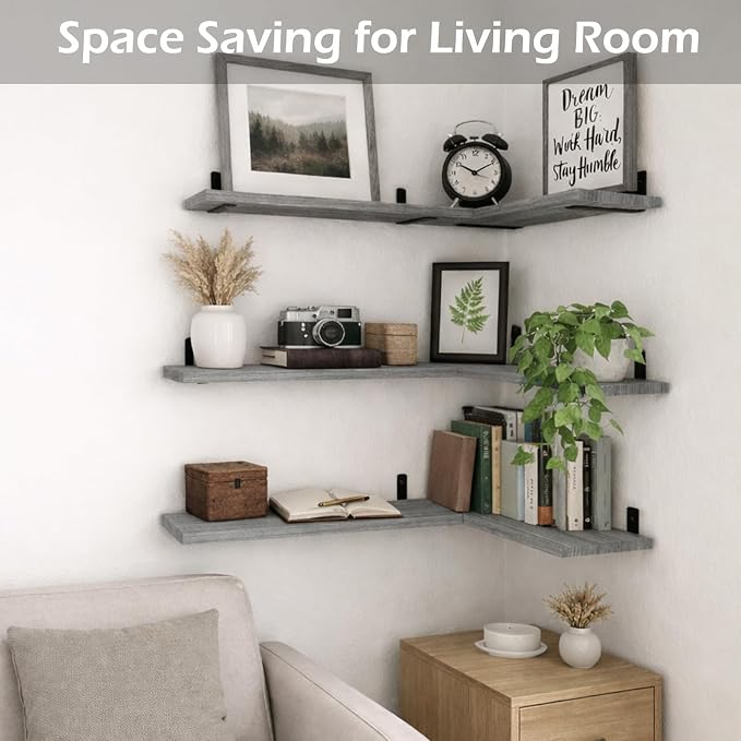 Floating Shelves Set of 6, Wooden Floating Shelves for Wall Decor, Farmhouse Shelf for Bedroom, Wall Mounted Bathroom Storage Shelves, Floating Book Shelves for Living Room