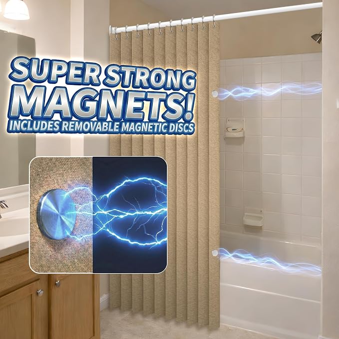 AJAZZ Magnetic Folding Shower Curtains Fabric Polyester Material Waterproof Shower Curtain Suitable for Family Hotel Homestay (Brown,72" W x 78" L) 1 Panel