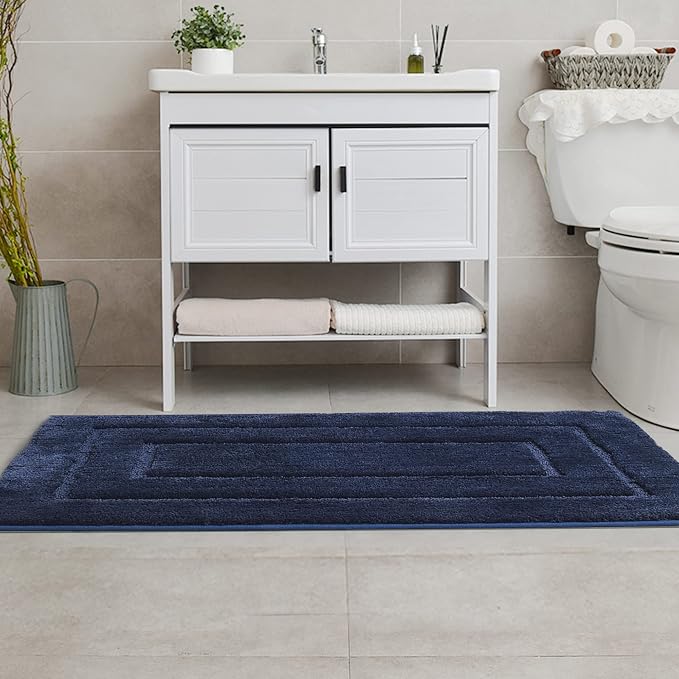 GRANNY SAYS Blue Bathroom Runner Rug 24" x 48", Soft Microfiber Bath Mat | Non-Slip long rug with TPR Backing, Absorbent, Machine Washable Extra Large Bath Rugs for Double Vanity, Shower, Tub