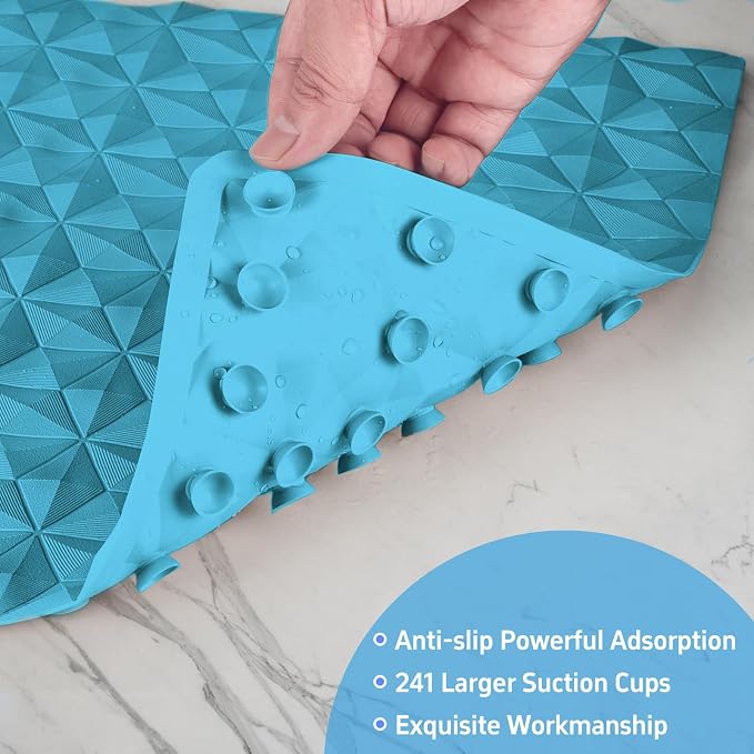 Non Slip Bathtub Mat for Bath Tub Shower - 241 Vacuum Suction Cups | 100% Natural Rubber - Unique Diamond Texture - Soft & Safe for Fatigue Relief - Machine Washable - 16 × 28 Inch