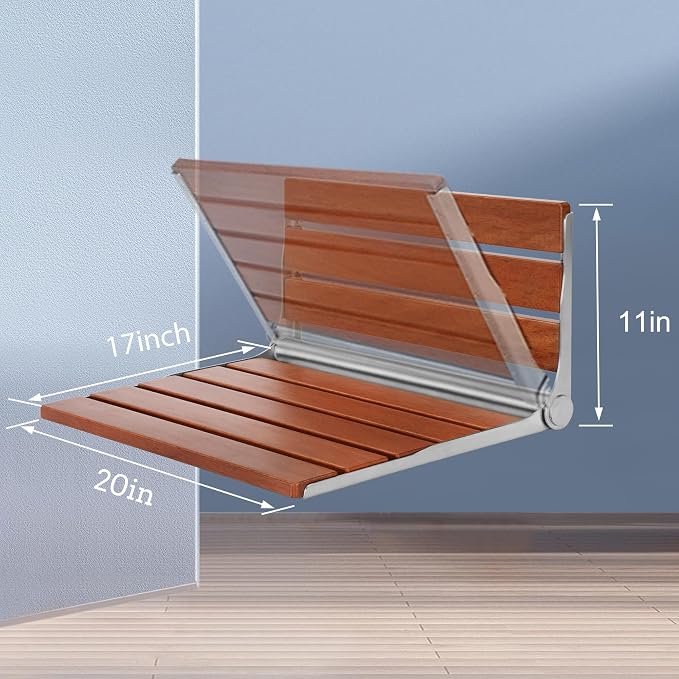 20" Foldable Shower Seat Wall Mounted, Folding Shower Bench for Shower Spaces, 450lbs Max Load for Inside Shower