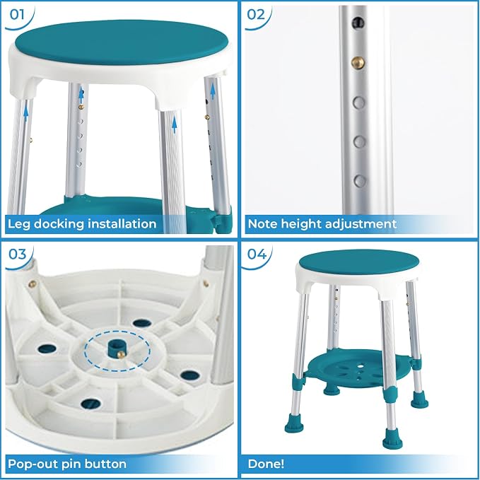 Shower Stool Chair for Inside Shower,360° Swivel,Green,300LBS | 6-Level Adjustable Height Bath Chair with Shelf,Shower Seat Stool for Bathroom,Upgrade Small Corner Stool for Seniors