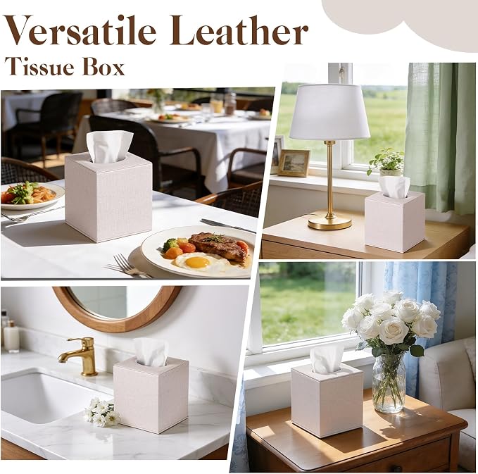 VZZNN 4 Pack Tissue Box Cover Square - Modern Cube Tissue Holder with Magnetic Base, Decorative Tissue Organizer for Bathroom Vanity, Dresser, Countertop, Bedroom, Office, and Car, Beige