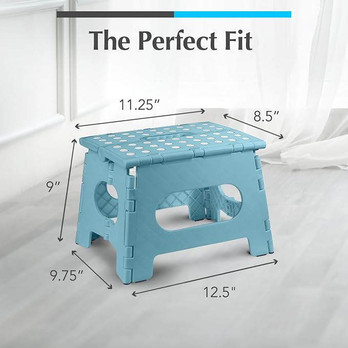 Handy Laundry Folding Step Stool 9 Inch, Teal, Non-Slip Holds 300 lbs | 9 Inch, Teal, Foldable Collapsible Step Stool, Non-Slip, Holds 300 lbs, Kitchen Bathroom Bedroom, Adults