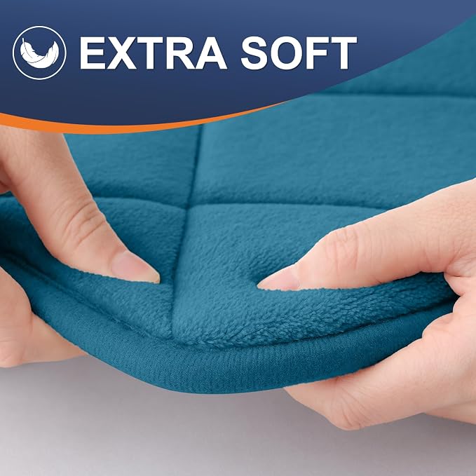 OLANLY Memory Foam Toilet Rugs U-Shaped 24x20, Ultra Soft and Absorbent | Peacock Blue, Quick Dry Commode Contour Rugs, Machine Washable, Comfortable Bathroom Contour Bath Mats for Toilet Base