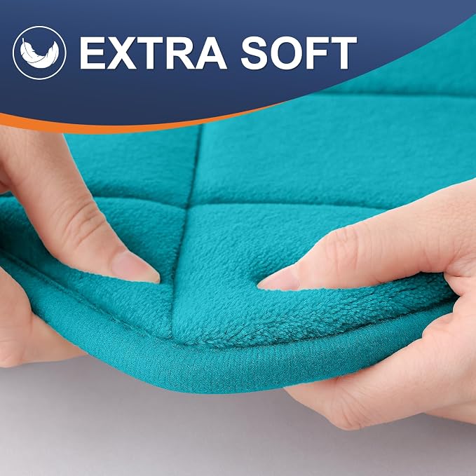 OLANLY Memory Foam Bath Mat 59x20, Ultra Soft and Absorbent Bathroom Rugs | Teal, Quick Dry, Machine Washable Shower Bath Rugs, Comfortable Bath Carpet for Bathroom Floor, Tub and Shower