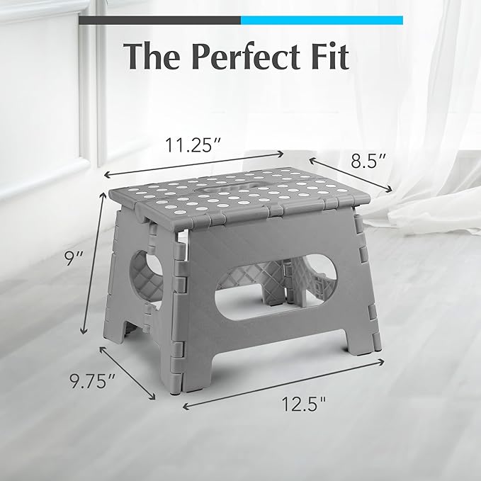 Handy Laundry Folding Step Stool 9 Inch 2-Pack, Grey, Holds 300 lbs | 2-Pack, 9 Inch, Grey, Foldable Collapsible Step Stool, Non-Slip, Holds 300 lbs, Kitchen Bathroom Bedroom, Adults