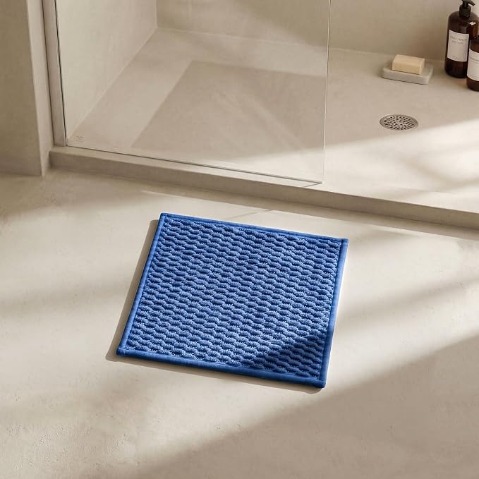 Triohero Small Bathroom Rugs Non Slip Washable Bath Rugs Super Absorbent Bathroom Rug Thin Quick Dry Low Pile Bath Mats, Denim Blue 12"x12"