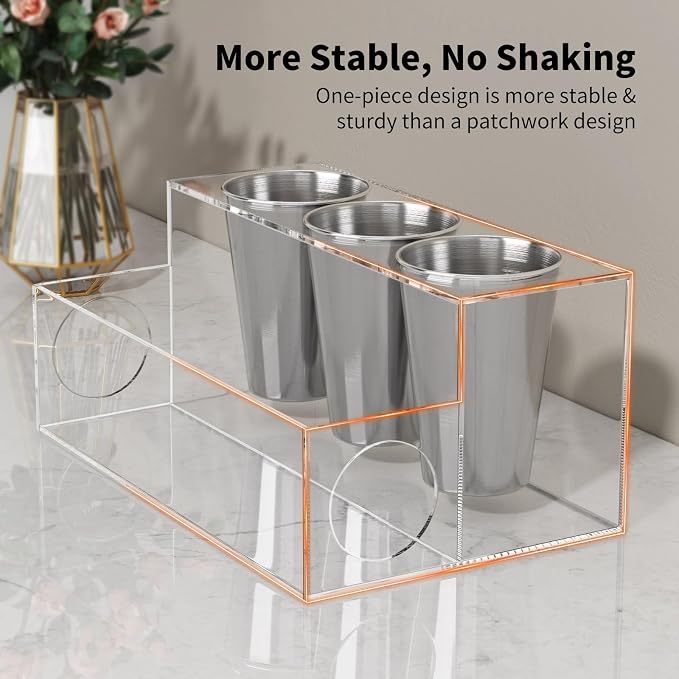 NIUBEE Acrylic Hair Tool Organizer,Hair Dryer Holder Countertop with 3 Cups | Clear, Hot Tools Organizer, Hair Blow Dryer Organizer for Curling Iron, Brush, Straightener, Makeup,Skincare,Vanity, Bathroom