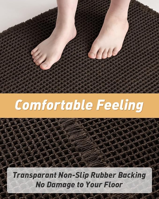 AMOAMI Upgraded Waffle Bath Mat, Super Absorbent Non Slip Bath Mats for Bathroom Floor, Washable Bathroom Rugs with Tassels, Rubber Backed Bathroom Mats, Ultra Soft, 17" x 24", Chocolate
