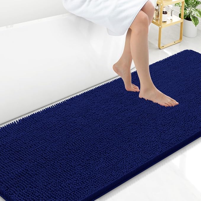 Arotive Bathroom Rugs 70x24, Soft Absorbent Shaggy Chenille Bath Rugs | Navy, Machine Washable Rubber Backing Bath Mats for Bathroom Floor Tub and Shower Home Decor Accessories