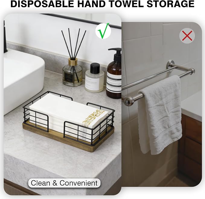 Kordory Wooden Disposable Guest Towel Holder Tray for Bathroom, Home | Bamboo Counter Rectangular Bathroom Napkin Holder for Ktichen, Disposable Hand Towel Holder Tray-Light Brown