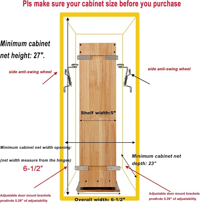 DINDON Pull Out Spice Rack Cabinet Organizer, (5" W x 21.9" D x 25.2" H) Multi-Use Soild Wood Pull Out Cabinet Organizer With 4 Movable Stainless Steel Cutlery Storage Buckets for Kitchen Organization