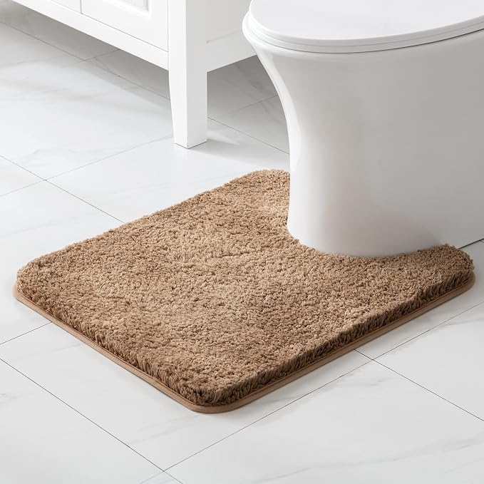 MIULEE Light Brown Microfiber Toilet Bath Rug U-Shaped Contour 20x24 Inch | Absorbent, Non Slip, Quick Dry, Fluffy Bath Rugs for Bathroom Floor Tub Showers, Machine Washable