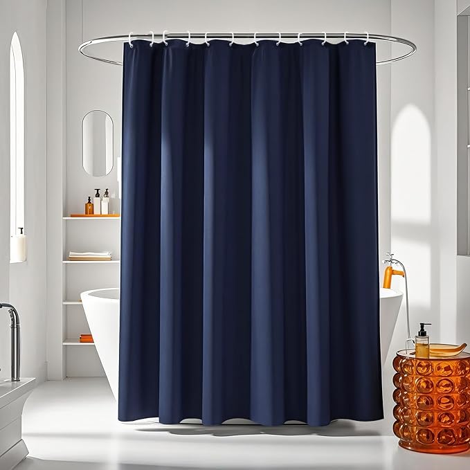 AooHome 72 Width x 96 Height inch Fabric Shower Liner, Extra Long Solid Color Shower Curtain with Hooks, Weighted Hem, Waterproof, Navy Blue