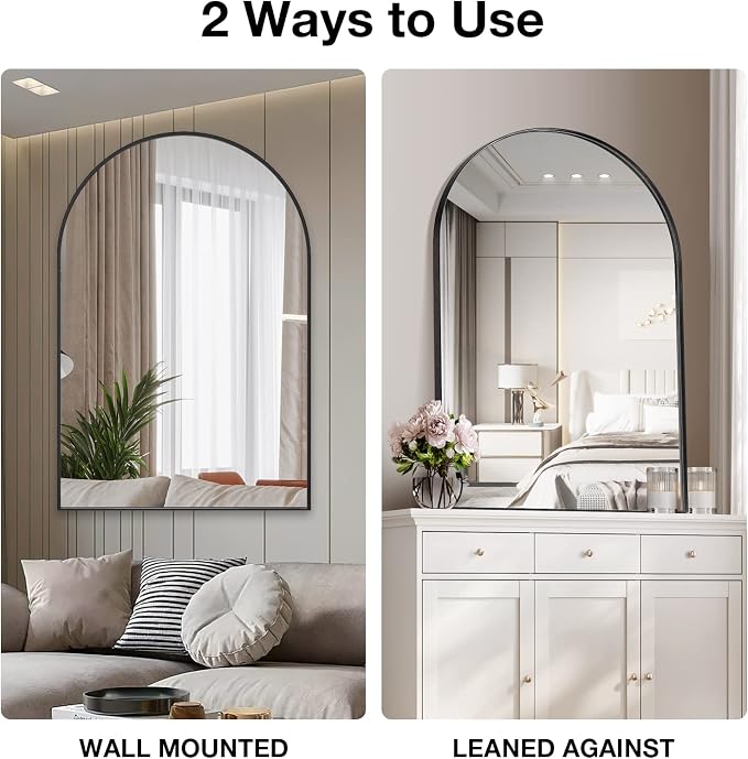 Brightify Arched Mirror, 30 x 40 Inch Black Arch Mirror, Metal Frame Black Arched Wall Mirror, Arched Top Bathroom Vanity Mirror for Living Room Bedroom Mantel Entryway Hallways