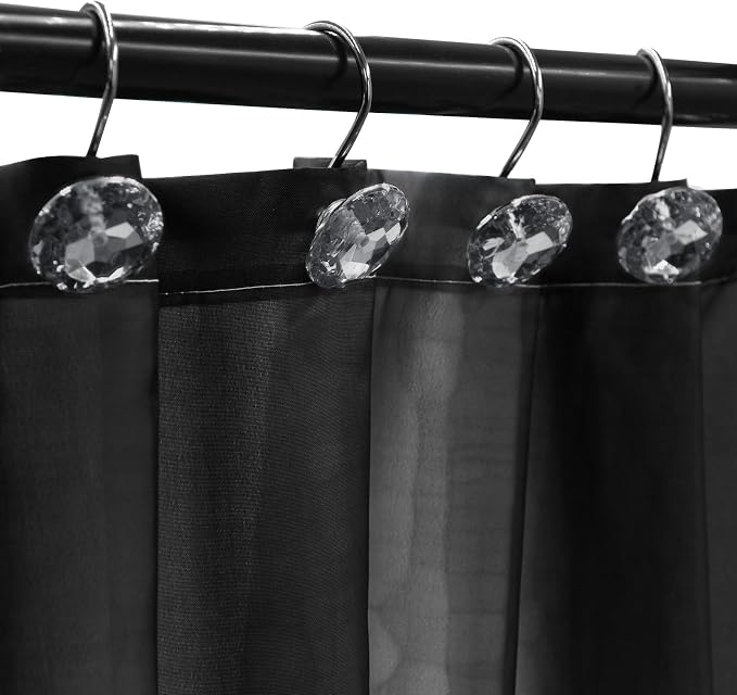 Crystal Diamond Round Shower Curtain Hooks Rings for Bathroom,Grey,12PCS | Acrylic Decorative Rhinestones Bling Shower Hooks Rings,for Bathroom Curtains Rod,Gem Metal Rust Proof Shower Hangers