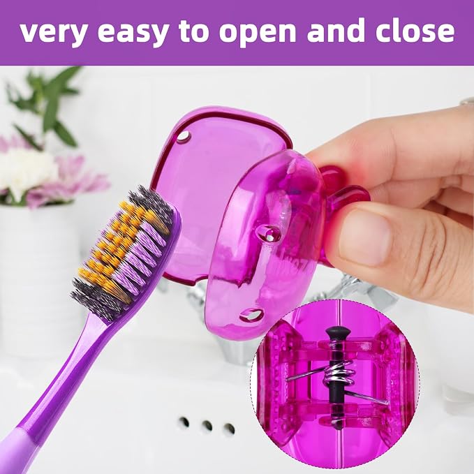 Hxezoc 4 Pack Toothbrush Covers Toothbrush Holders Toothbrush Protector Cap Brush Pod Case Protective Portable Plastic Clip for Household Travel, Bathroom, Camping, School, Business