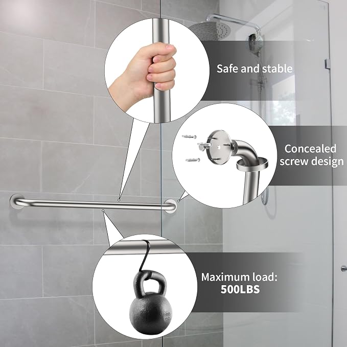 ZUEXT 2 Pack 32 Inch Brushed Nickel Bathroom Grab Bars, Stainless Steel | Grab Bar Handle for Wall, Shower Balance Bar, Safety Hand Rail Support, for Handicap Elderly Injury Seniors, 1.25" Diameter