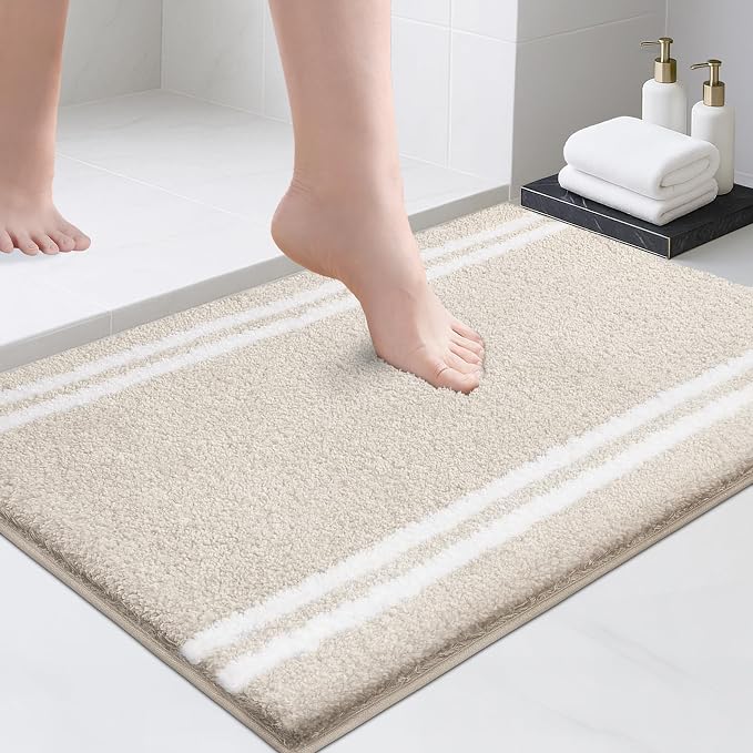 PURRUGS Bathroom Rug, Bath Mat, 20" x 30", Beige | Machine Washable, Non-Slip, Waterproof TPR Backing, Super Absorbent, Quick Dry, Bath Rug for Shower, Bathtub, and Sink