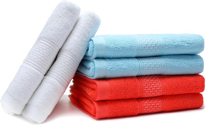 Cotton Hand Towels Set, 6-Piece Set(14in x 29.5in), Super Absorbent Quick Drying,Soft,Bathroom Towels,Suitable for Gyms,Kitchen,Gift(Watermelon Red,White,Sky Blue)