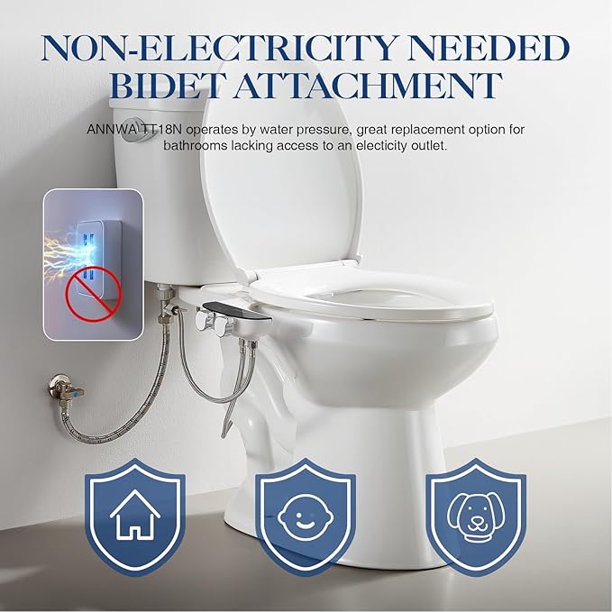 Bidet Attachment for Toilet Seat Non-Electric Bidet Hot and Cold Water Bidet Attachment Toilet Adjustable Water Temperature Posterior/Feminine Wash Dual Retractable Nozzle(AM-US-TT18N)