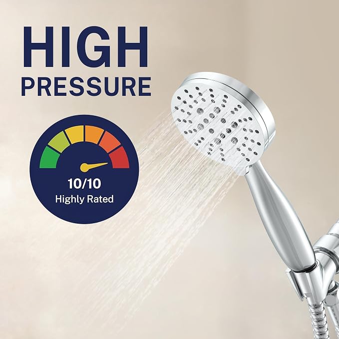 HammerHead Showers® Solid Metal 3-Spray Handheld Shower Head with Long Hose and Holder - CHROME - 2.5 GPM High Pressure Shower Head with Handheld Sprayer - WIDE, MASSAGE, and MIST Sprays