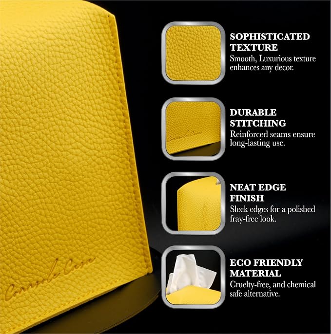 Premium PU Leather Tissue Box Holder - Elegant Hotel-Style Tissue Box Cover for Home, Office & Car Décor, Tissues Cube Organizer for a Natural & Classic Look (Yellow 2 Pack)