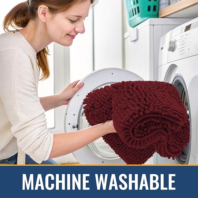 Arotive Bathroom Rugs 44x24, Soft Absorbent Shaggy Chenille Bath Rugs | Burgundy, Machine Washable Rubber Backing Bath Mats for Bathroom Floor Tub and Shower Home Decor Accessories