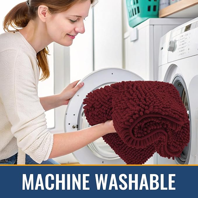 Arotive Bathroom Rugs 30x20, Soft Absorbent Shaggy Chenille Bath Rugs | Burgundy, Machine Washable Rubber Backing Bath Mats for Bathroom Floor Tub and Shower Home Decor Accessories