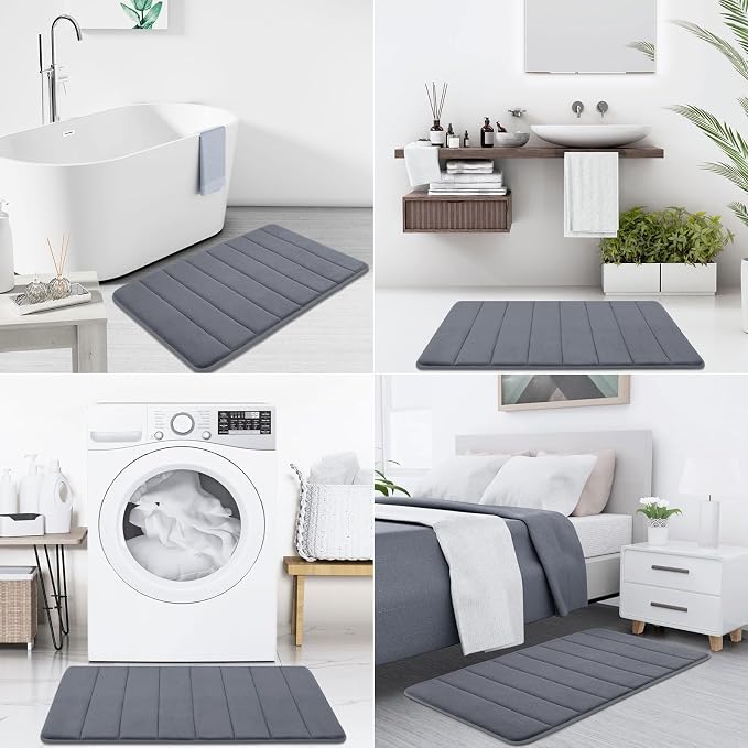 Buganda Memory Foam Bath Mat 59 x 34, Ultra Soft Absorbent Bathroom Rugs | Dark Grey, Machine Washable Quick Dry Bath Mats for Bathroom Floor, Shower and Tub, Home Decor Accessories