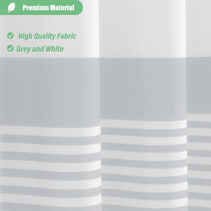 Stall Fabric Shower Curtain, 54x78 Modern Farmhouse Grey and White Boho Striped Cloth Shower Curtain with Tassels, Hotel Luxury Bathroom Shower Curtain Set with 10 Hooks, Grey, 54x78