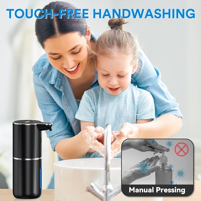 Automatic Foaming Soap Dispenser Touchless, Rechargeable Electric Hand ＆ Dish Soap Dispenser for Bathroom and Kitchen - Smart Digital Display, 6 Adjustable Level, 380ml, Wall Mounted, IPX5