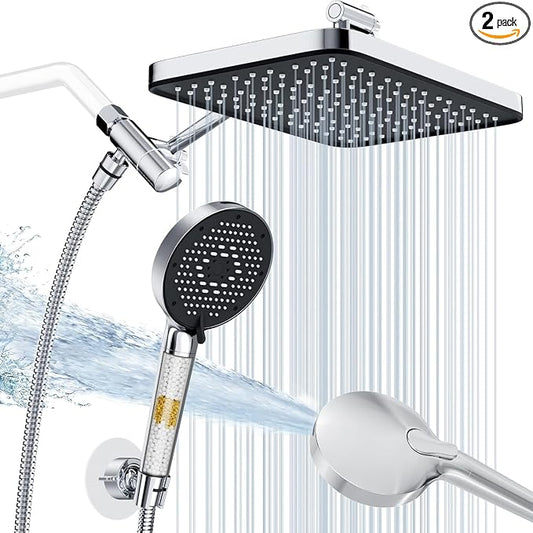 12 Inch Wide Rain Shower Head with Filtered Handheld Combo, High Pressure Rainfall Shower Head, 9 Spray Modes Handheld with 9-Inch Extension Arm, Comes with Filter Removes Chlorine (Chrome)